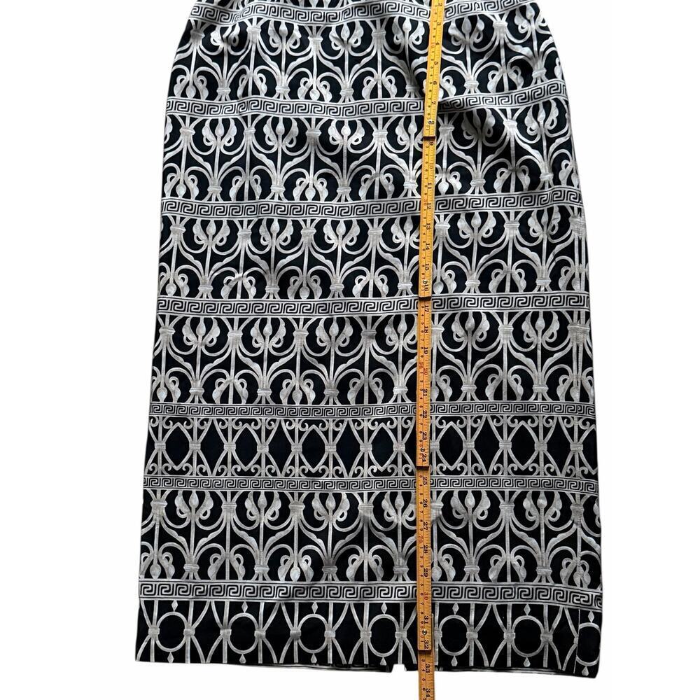 Vintage Pure Silk Size 12 Black & Beige 100% Silk Midi Length Pencil Skirt - Picture 7 of 8